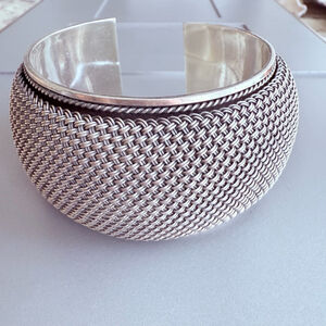 MASSIVE ARTISAN DOME BASKET WEAVE STERLING SILVER BEHNAM CUFF BRACELET 117g